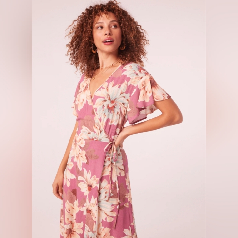 Band of the Free Liza Mauve Floral Wrap Maxi Dress NWT - Picture 4 of 11